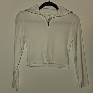 Women's White Long Sleeve Zip-Up Top